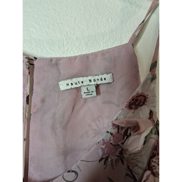 Haute Monde Blouse Business Casual Floral Boho Cottage Cold Shoulder Pink Large - Picture 4 of 10